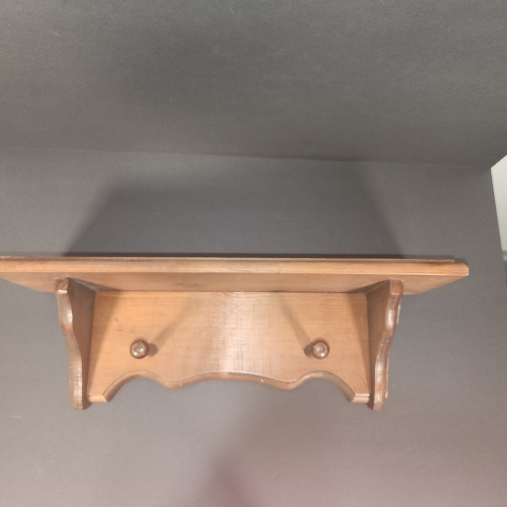UNBRANDED Wood Wall Shelf OS Brown Peg Hooks Vintage Rustic Decor Cottage Farm